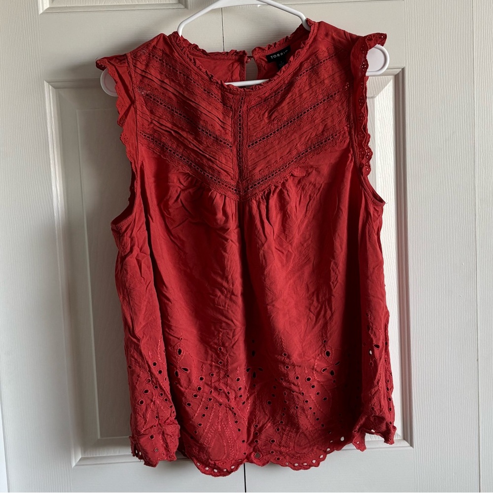 Torrid Orange Eyelet Ruffle Sleeveless Top Size 1